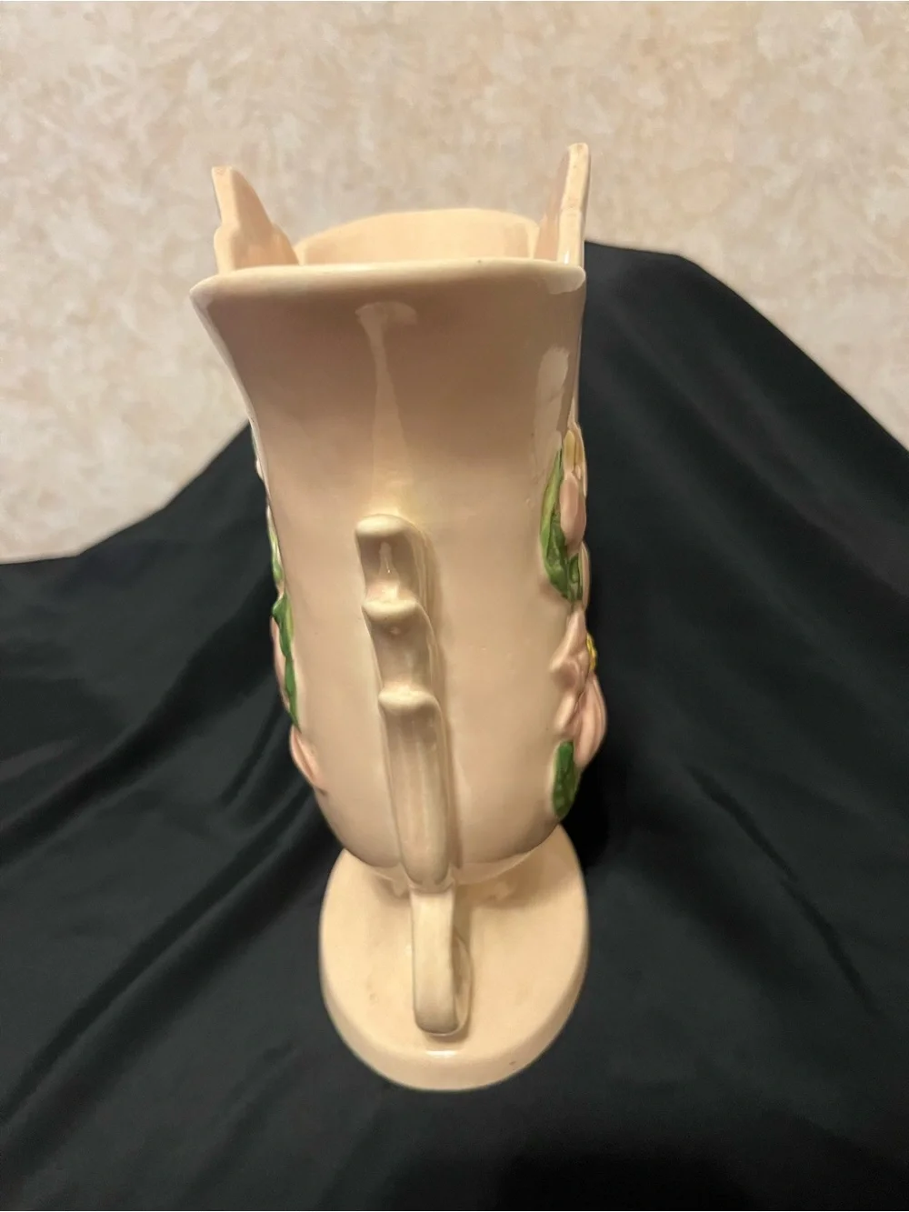 HULL POTTERY Floral Relief Ceramic Vase in Blush Pink